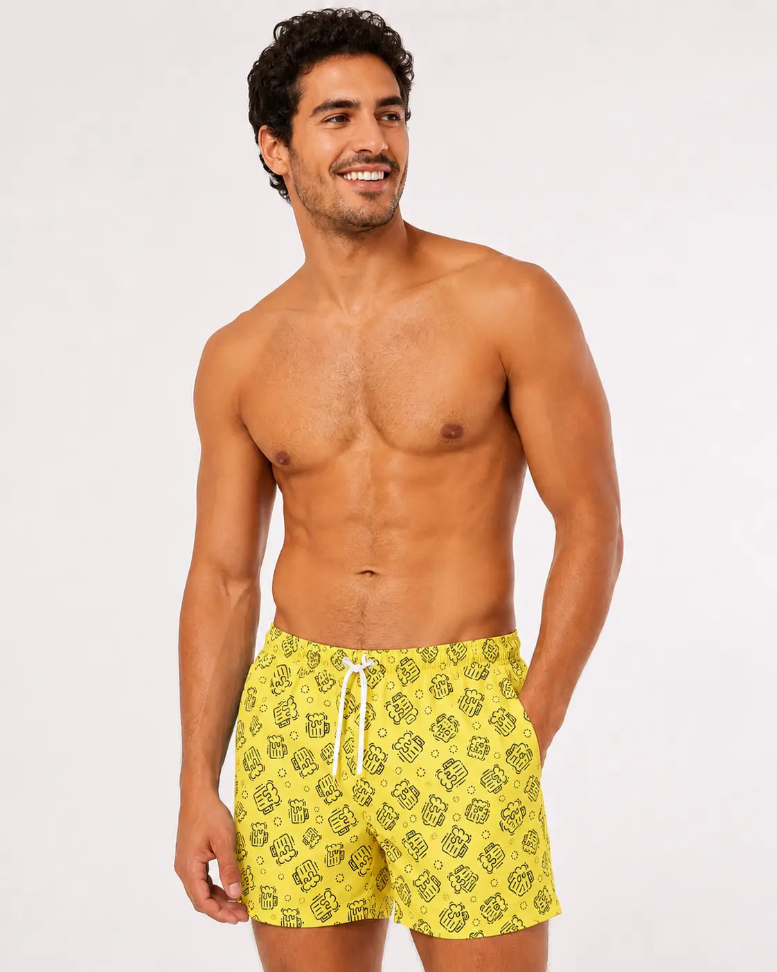 Modelo con pantaloneta de hombre Jackman estampado Jarro amarillo de jarras de cerveza, secado rápido y filtro UV