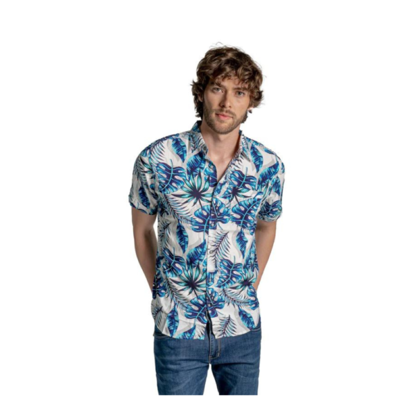 Camisa Manga Corta Flores Azul